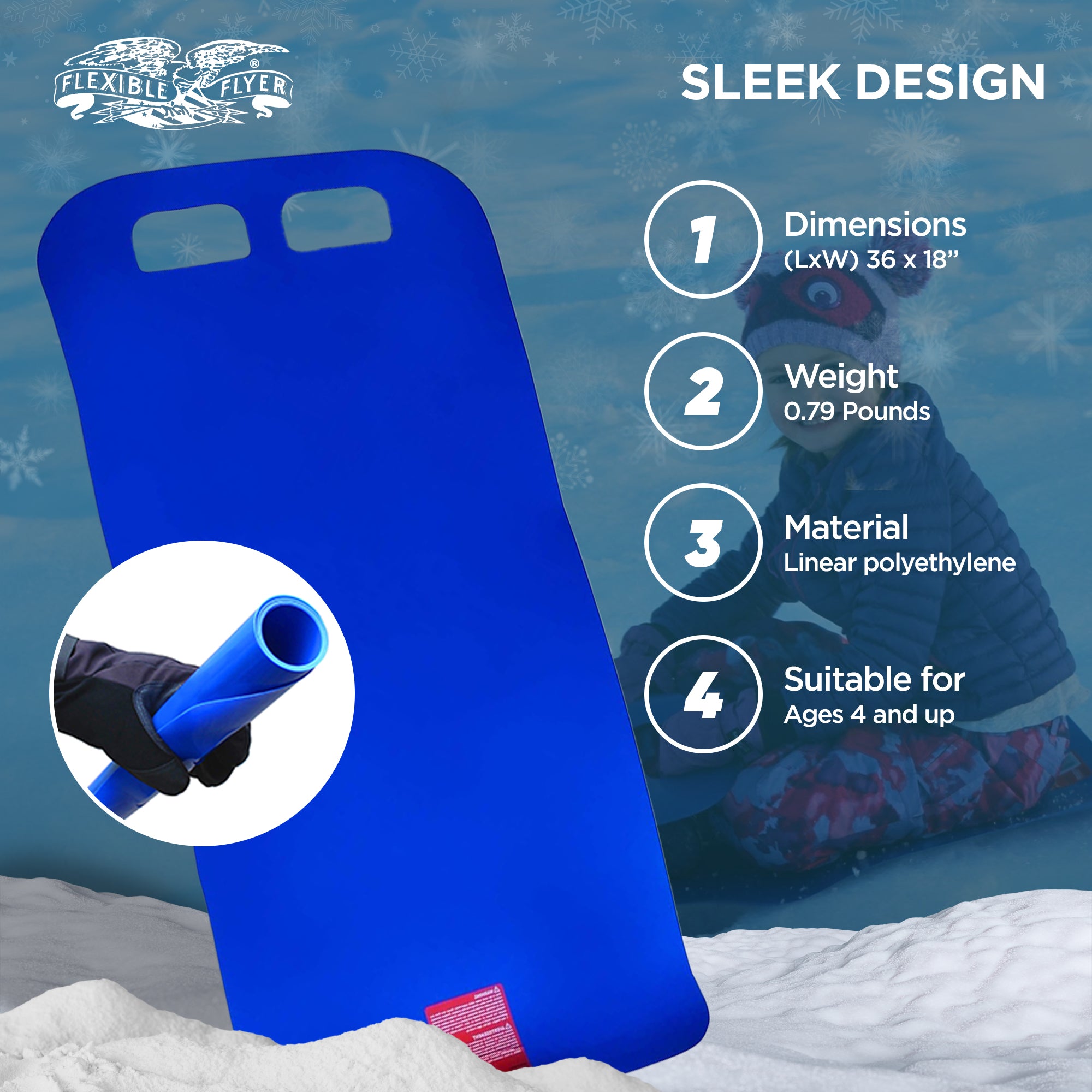 Flexible Flyer Flying Carpet Lightweight Roll Up Plastic Snow Sled (Open Box) - VMInnovations