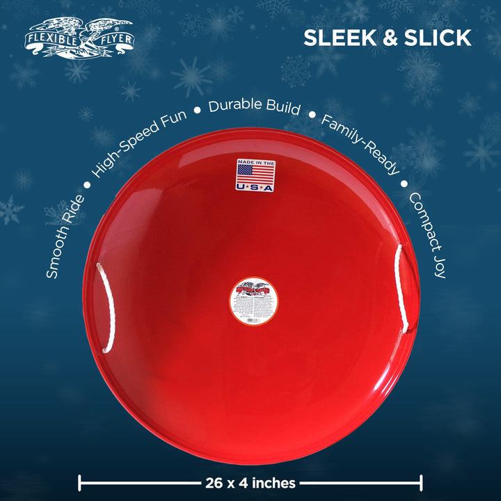 Flexible Flyer Steel Saucer 26" Winter Snow Sled for Kids/Adults, Red (Open Box)