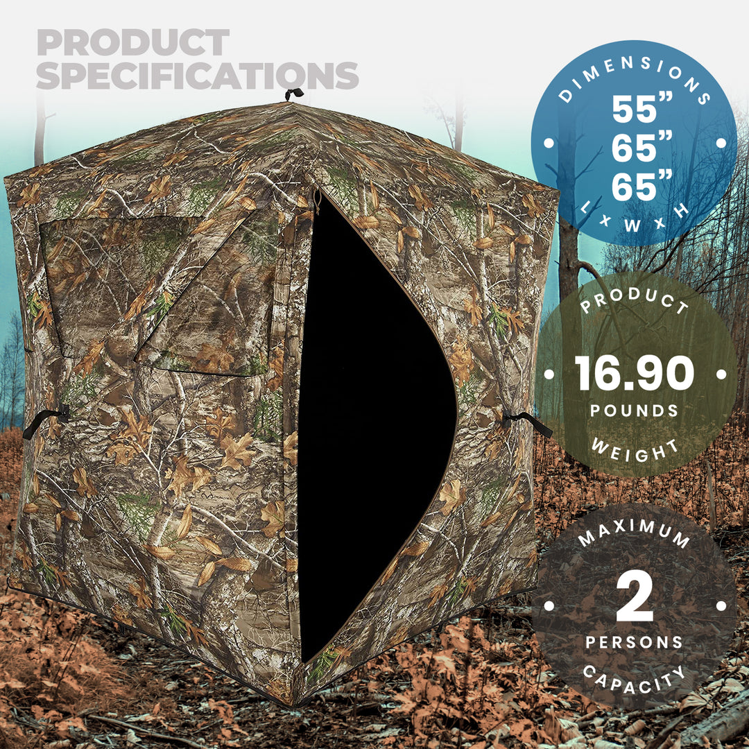 Ameristep Care Taker Pop-Up 2 Person Ground Hunting Concealment Blind, RealTree - VMInnovations