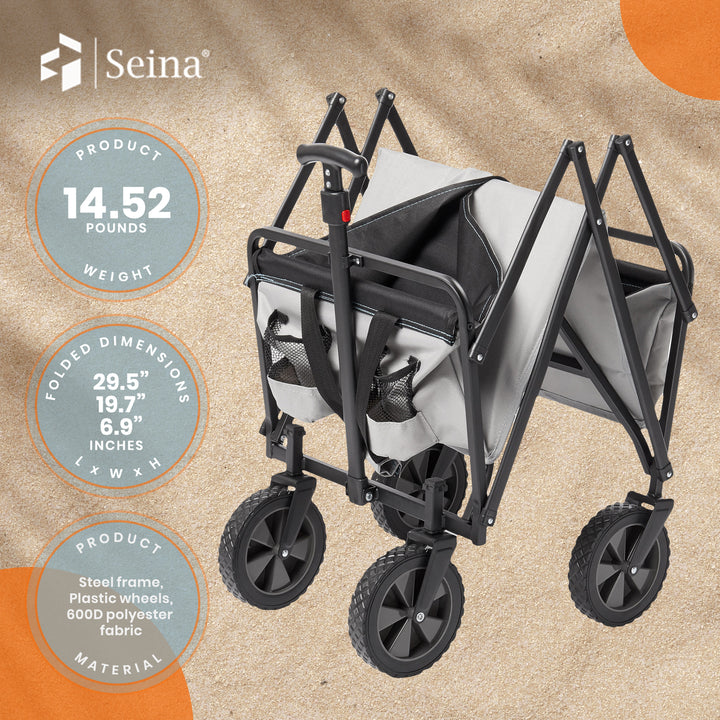 Seina 150lb Capacity Collapsible Steel Outdoor Utility Wagon Cart, Gray/Black