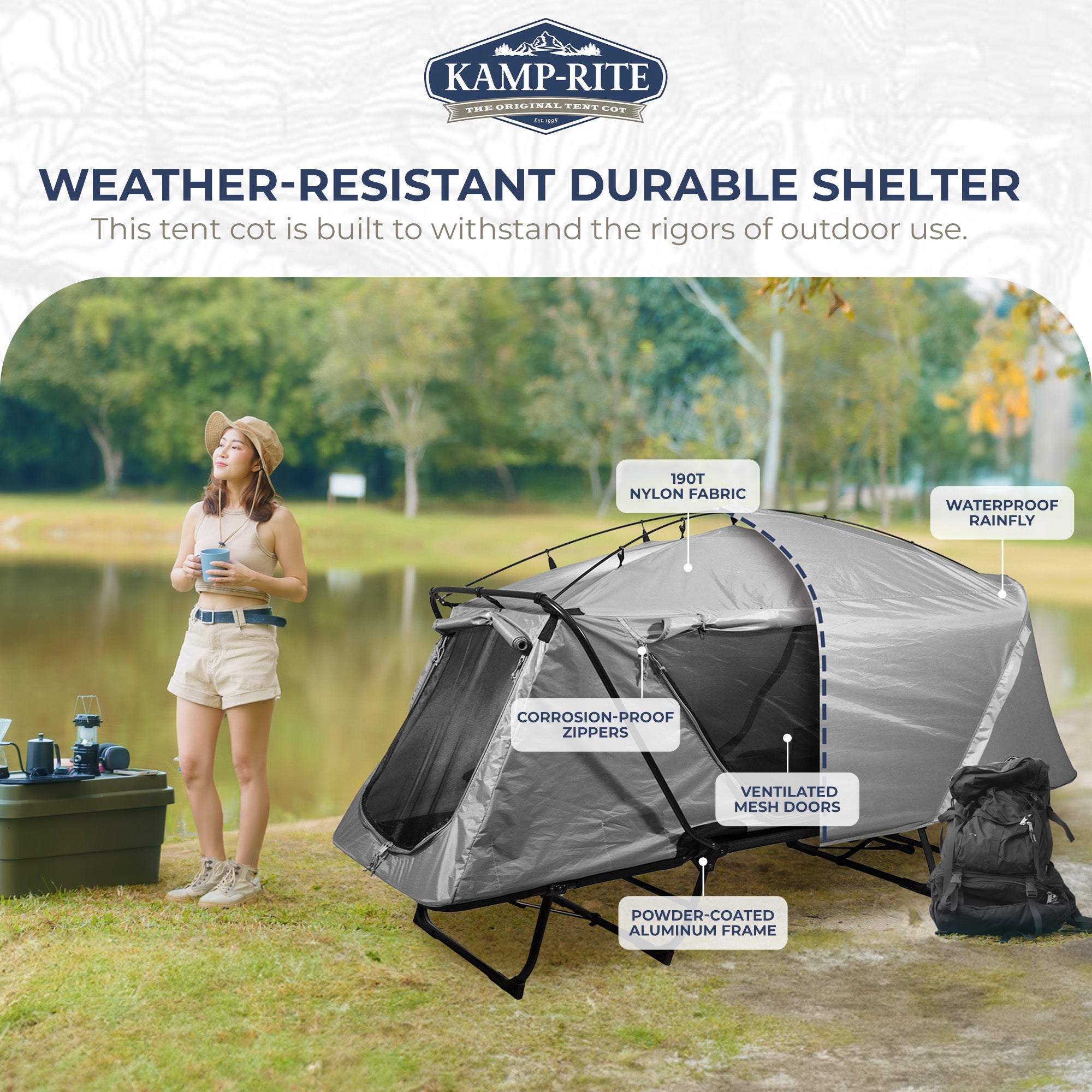 Kamp-Rite Oversized Quick Setup 1 Person Cot, Lounge Chair, & Tent w/Domed Top - VMInnovations