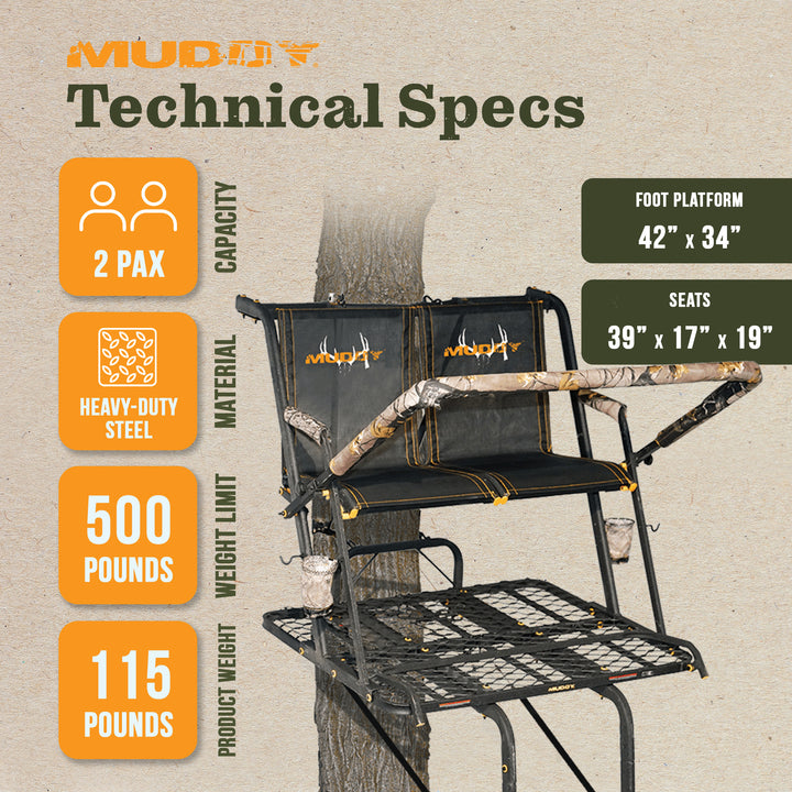 Muddy Nexus XTL 20 Foot Tall 2 Person Deer Hunting Ladder Tree Stand (Open Box) - VMInnovations