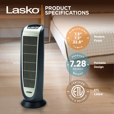 Lasko 5160 Portable Electric 1500W Room Oscillating Ceramic Tower Space Heater