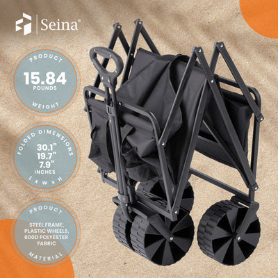 Seina Collapsible Steel Frame Utility Beach Wagon Outdoor Cart, Black (Used) - VMInnovations