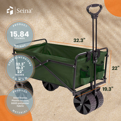 Seina Collapsible Steel Frame Folding Utility Beach Wagon Cart Green (For Parts)