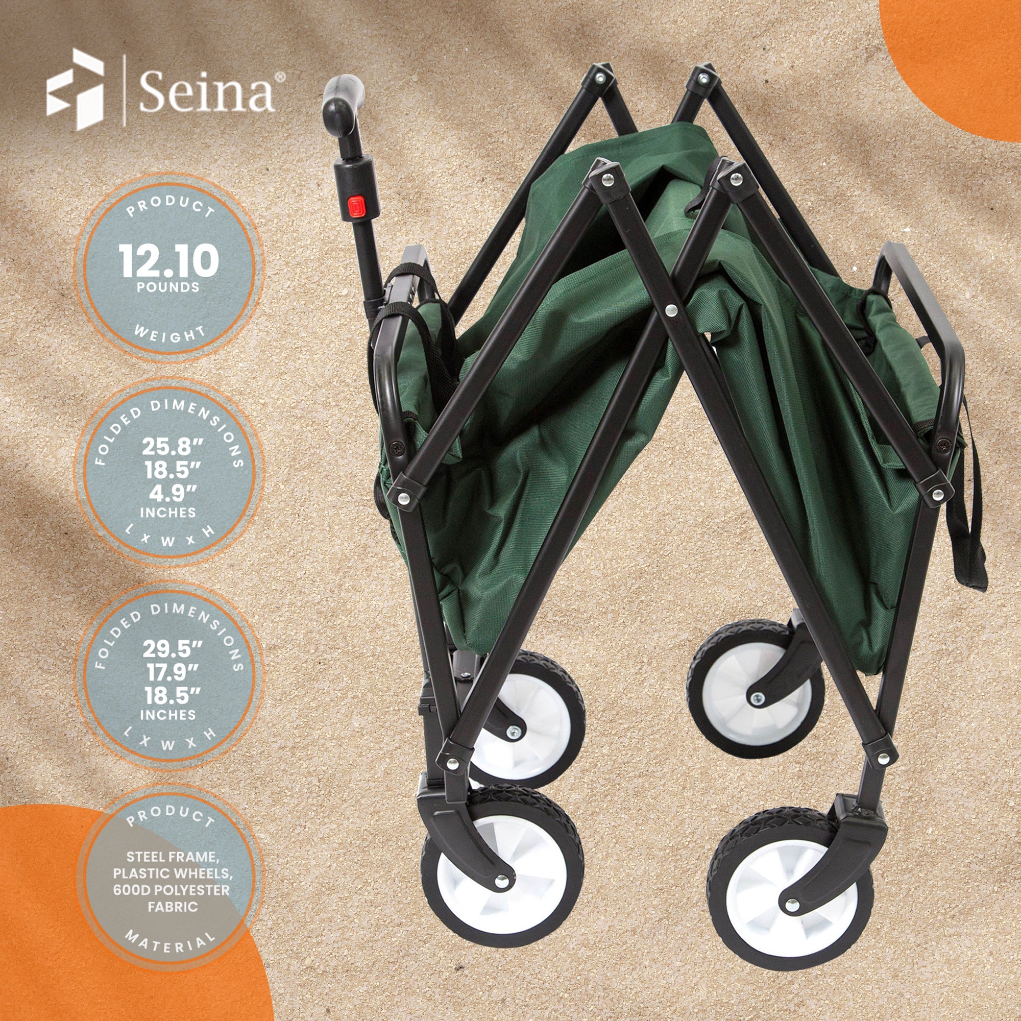 Seina Heavy Duty Compact Folding 150 Pound Capacity Utility Cart, Green (Used) - VMInnovations