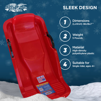 Flexible Flyer Winter Heat Snow Sled w/ Steering and Brakes for Kids and Adults