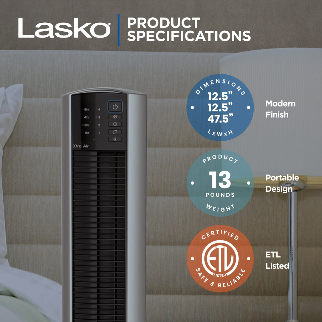 Lasko XtraAir 48 Inch 3 Speed Electric Oscillating Tower Fan with Remote Control