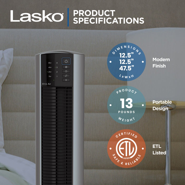 Lasko XtraAir 48 Inch 3 Speed Electric Oscillating Tower Fan with Remote Control - VMInnovations