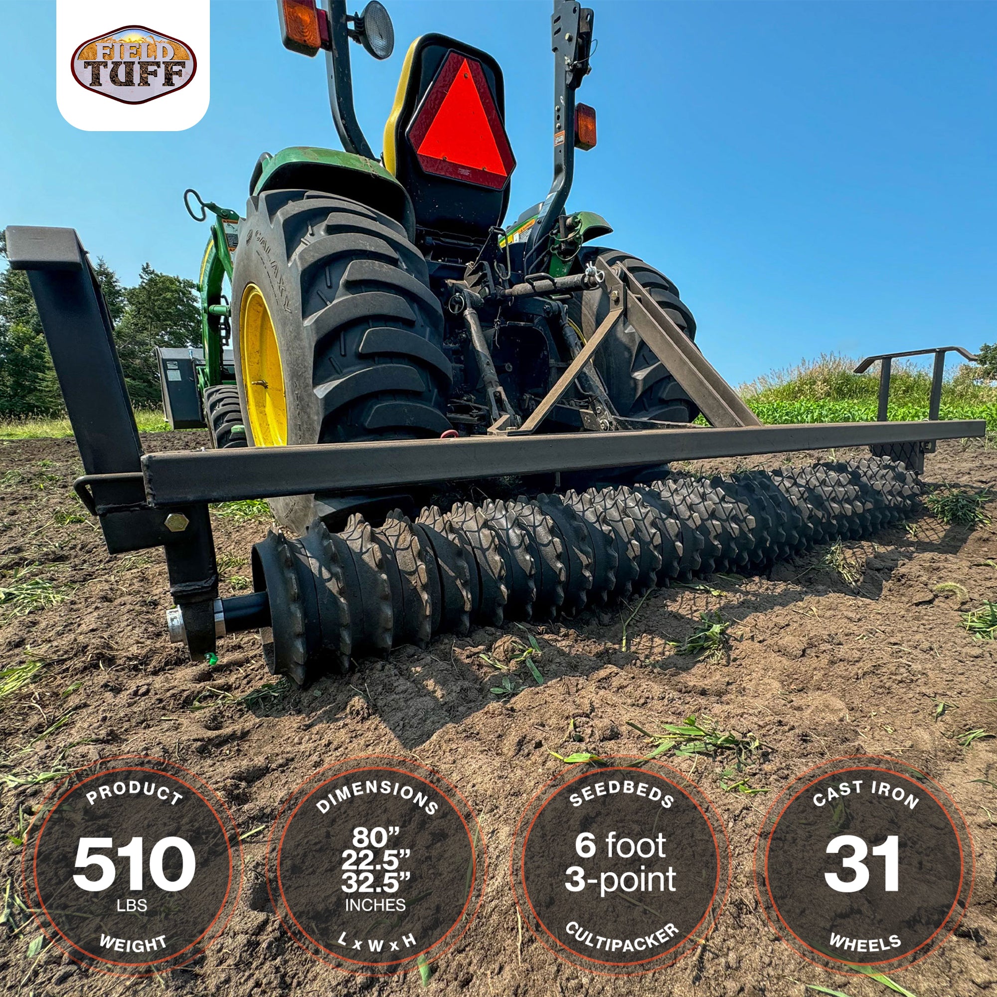 Field Tuff 6 Feet 3 Point Cultipacker, Cast Iron Wheels, 72 Inch Working Width - VMInnovations