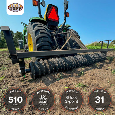 Field Tuff 6 Feet 3 Point Cultipacker, Cast Iron Wheels, 72 Inch Working Width - VMInnovations