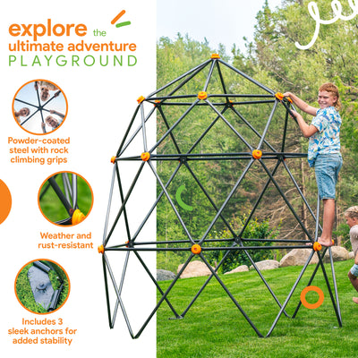 gobaplay Large Powder Coated Steel Geometric Climbing Dome with 3 Sleek Anchors