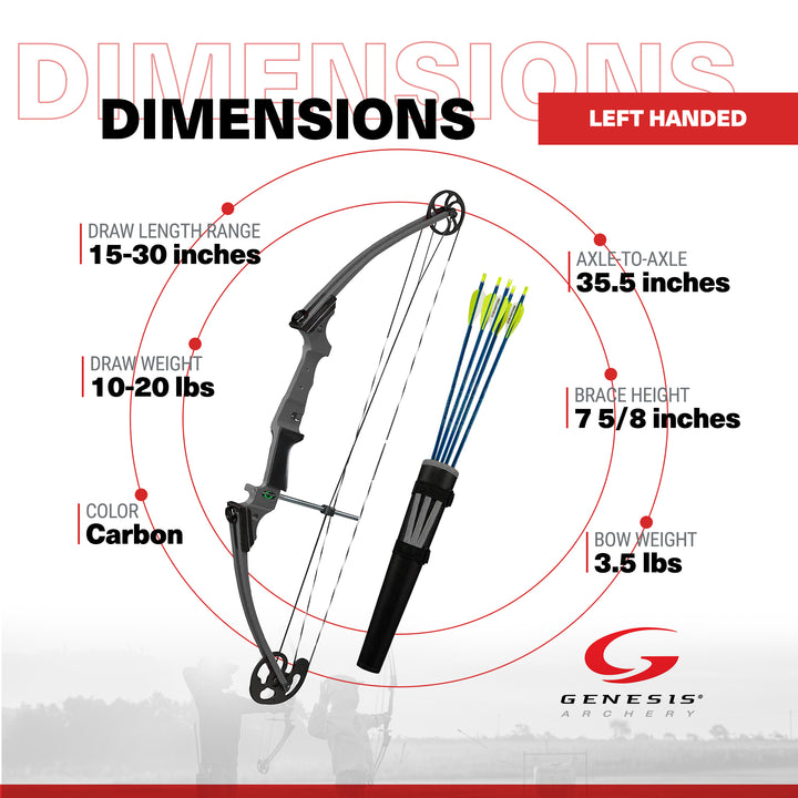 Genesis Original Archery Compound Bow and Arrow Set, Draw Hand-Left, Carbon - VMInnovations