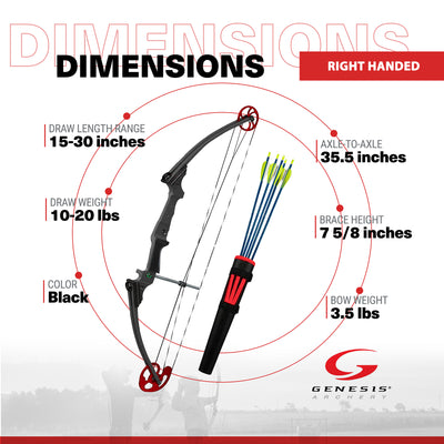 Genesis Archery Original Target Practice Bow Kit, Right Handed, Black (Open Box) - VMInnovations