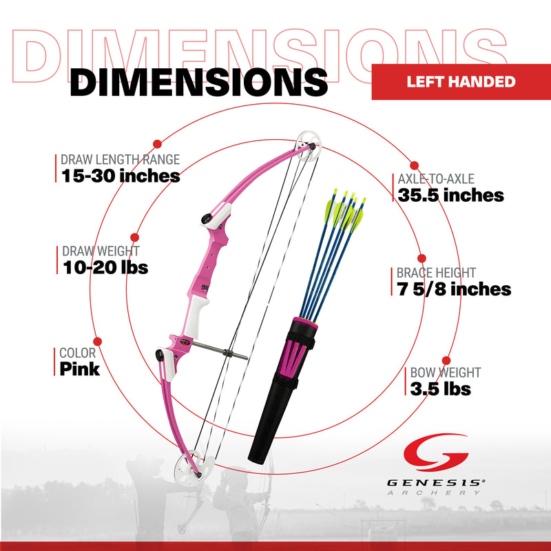 Genesis Original Archery Compound Bow and Arrow Set, Draw Hand-Left, Pink