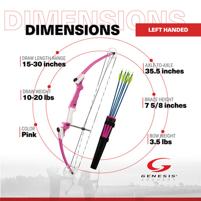 Genesis Archery Pink Compound Target Practice Bow Kit, Left Handed (Open Box) - VMInnovations