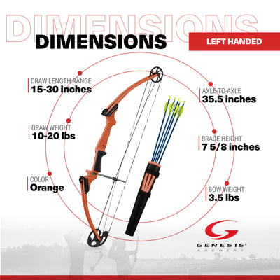 Genesis Original Archery Compound Bow and Arrow Set, Draw Hand-Left, Orange