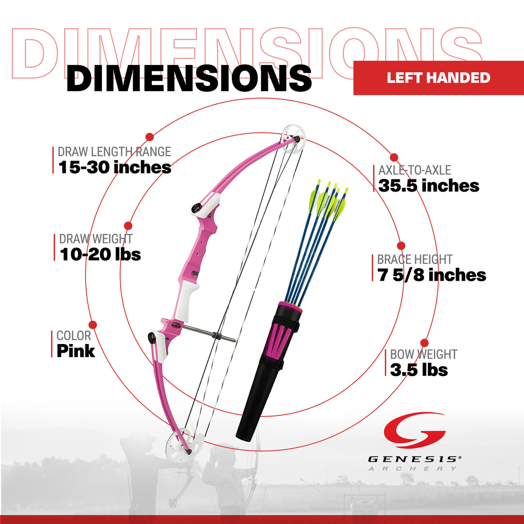 Genesis Compound Archery Kit with Arrows, Bow Quiver, Left Hand, Pink(For Parts) - VMInnovations