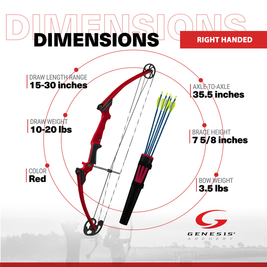 Genesis Original Archery Compound Bow and Arrow Set, Draw Hand-Right, Red