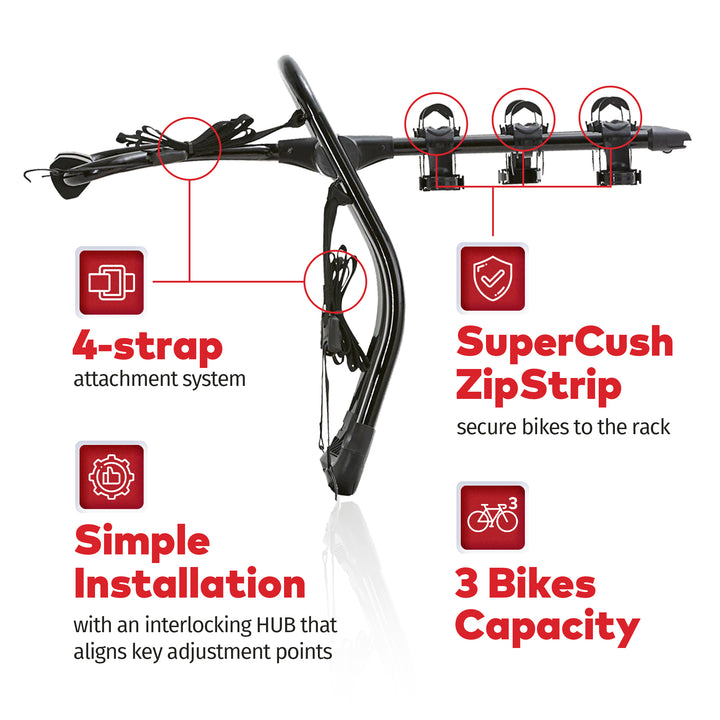 Yakima 3 Bike Capacity Trunk Bike Strap Rack with ZipStrips, Black (For Parts)