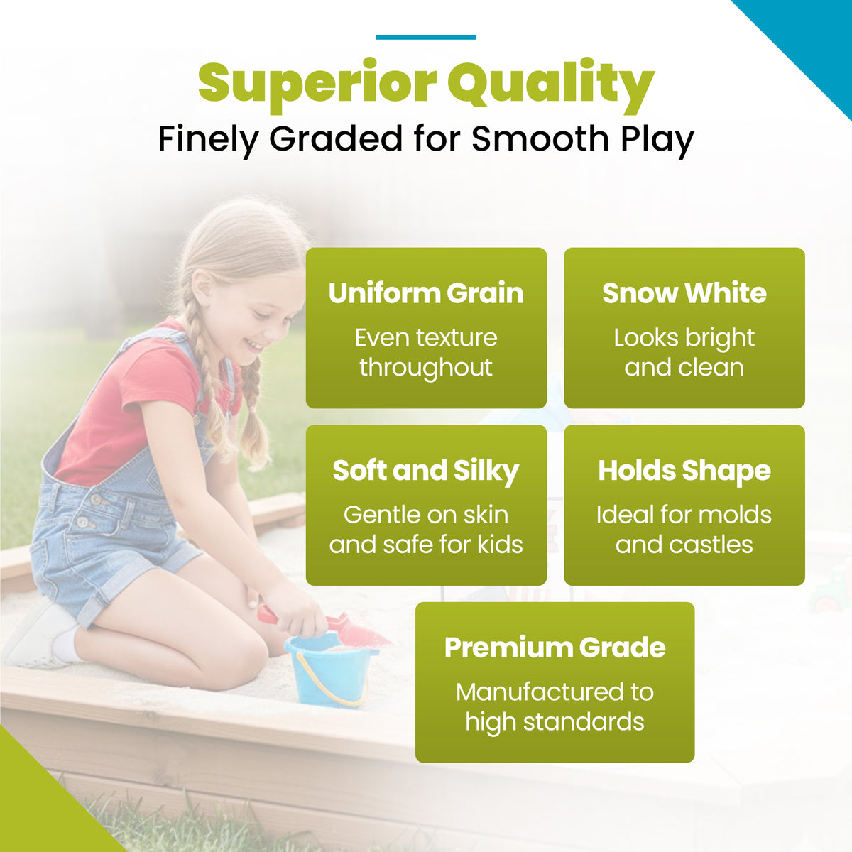 U.S. Silica Snow White Play Sand Sparkling White & Super Soft, 50 Pounds, 5 Pack