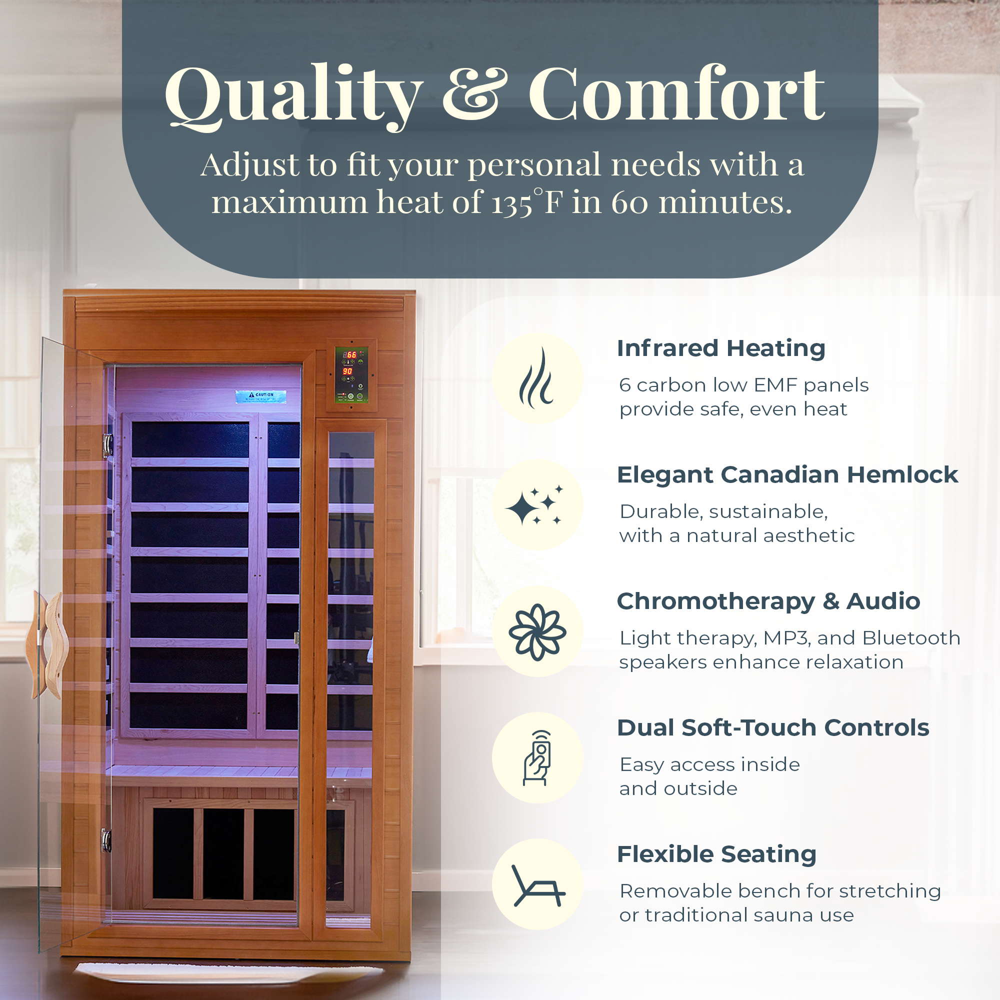 Dynamic Barcelona Hemlock Wood Low EMF FAR Infrared Sauna For Home (For Parts) - VMInnovations