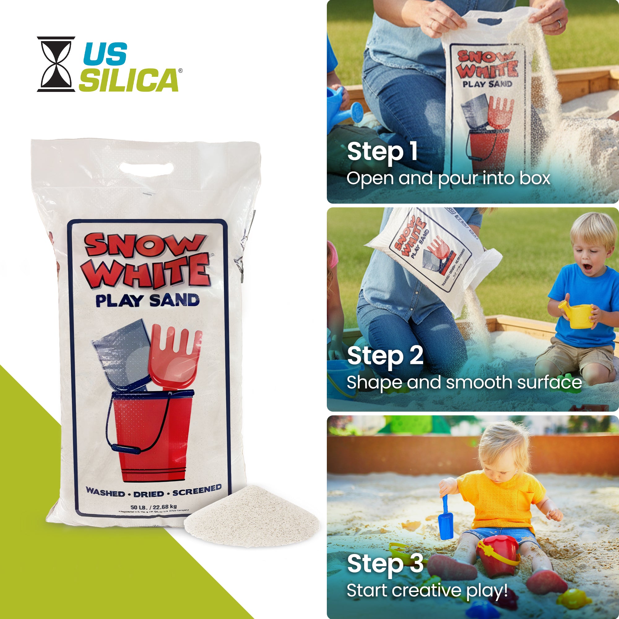 US Silica Snow White Comfortable Play Sand for Sand Tables, 50 lb Bag, 60 Pack