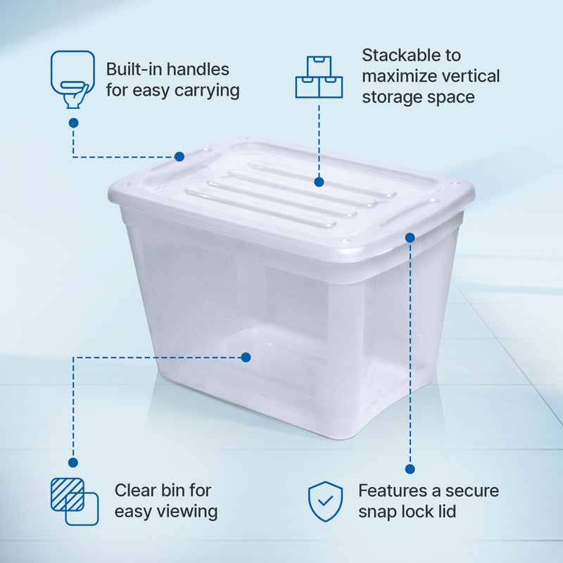 Gracious Living 10 gal Stackable Storage Container Bin w/Lid, Clear (4 Pack)