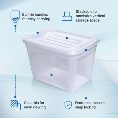 Gracious Living 10 gal Stackable Storage Container Bin w/Lid, Clear (6 Pack) - VMInnovations