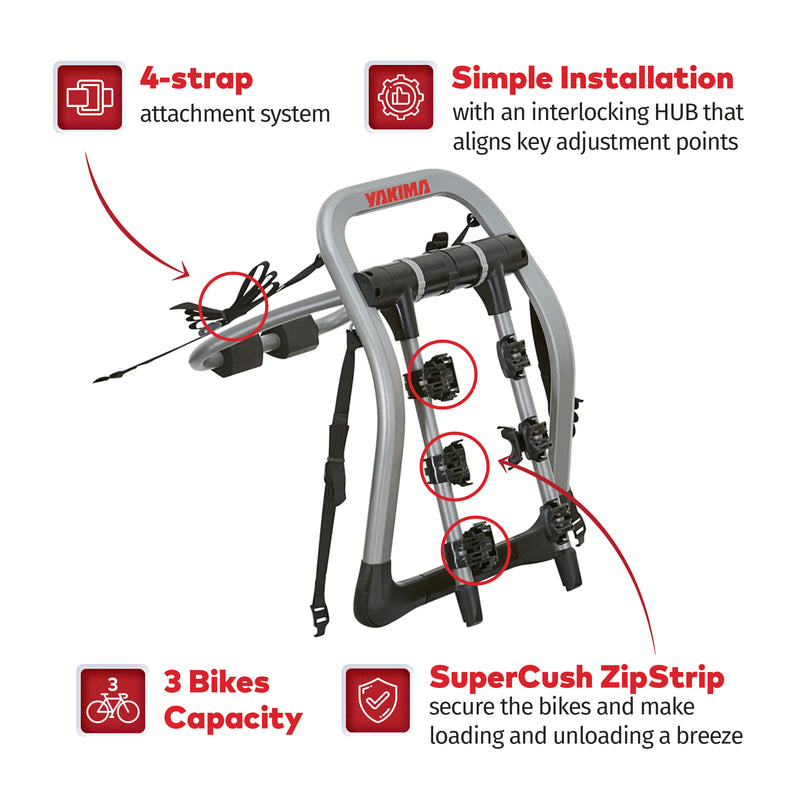 Yakima HalfBack 3 Bike Trunk Bike Strap Rack with ZipStrips, Gray/Black (Used)