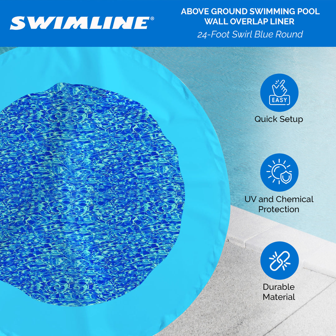 Swimline 24 Foot Swirl Blue Round Above Ground Swimming Pool Wall Overlap Liner