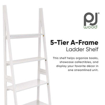 PJ Wood 5 Tier Wooden Ladder Shelf Organizer Bookcase Display Stand (Open Box)