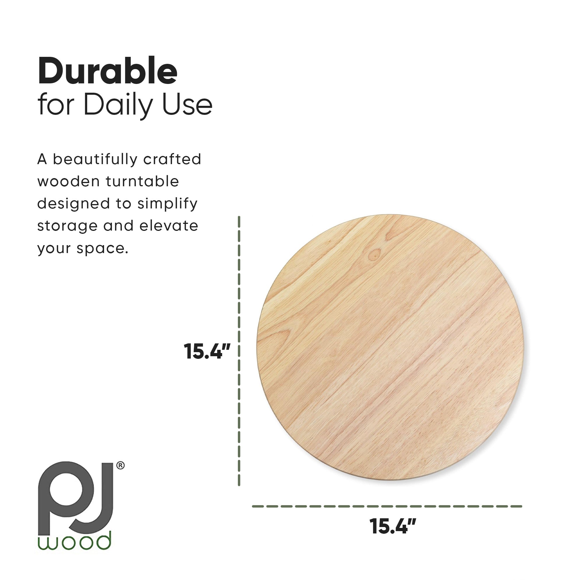 PJ Wood Round Natural Wooden Lazy Susan Organizer Kitchen Cabinet Turntable Tray - VMInnovations