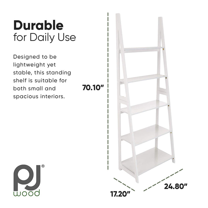 PJ Wood 5 Tier Wooden Ladder Shelf Organizer Bookcase Home Display Stand, White