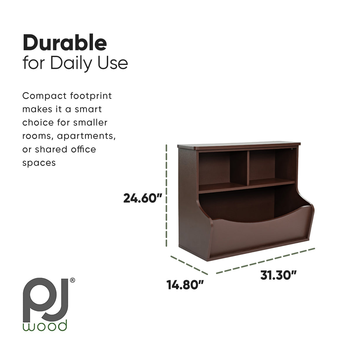 PJ Wood Bookcase, Store or Display Books of Different Sizes (Open Box) - VMInnovations