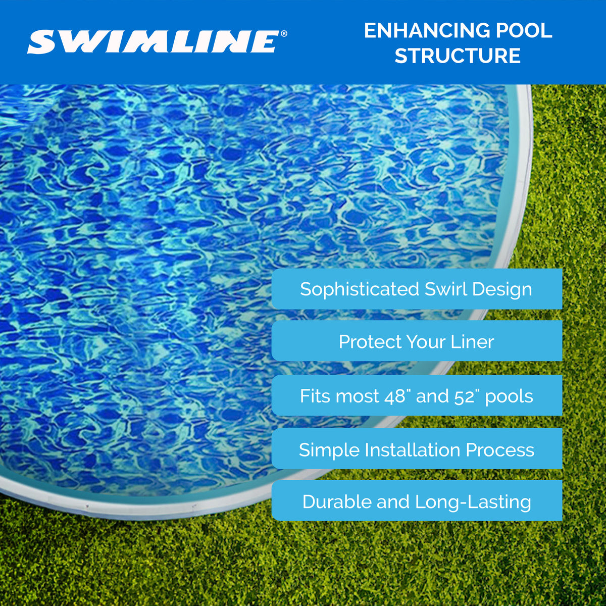 Swimline 24 Ft Swirl Blue Round Above Ground Pool Wall Overlap Liner (Open Box) - VMInnovations