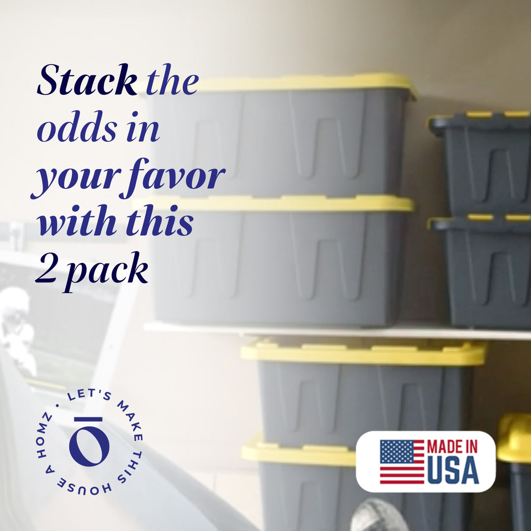 Homz 15 Gal Durabilt Storage Container w/Snap Lid, Black/Yellow(2 Pk)(Open Box)