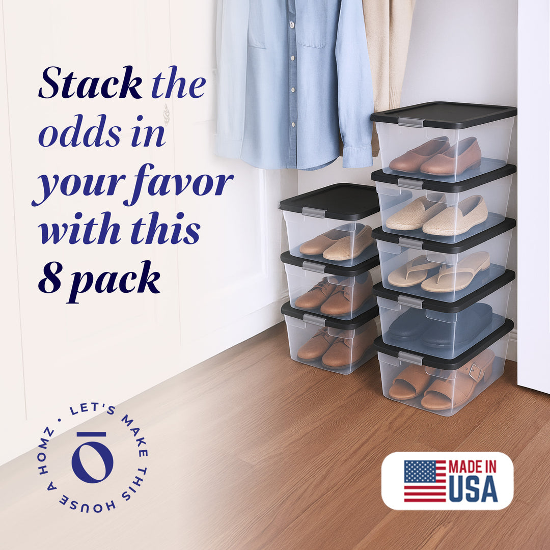 Homz 15 Qt Stackable Plastic Storage Container w/Snaplock Lid, Gray (8 Pack)