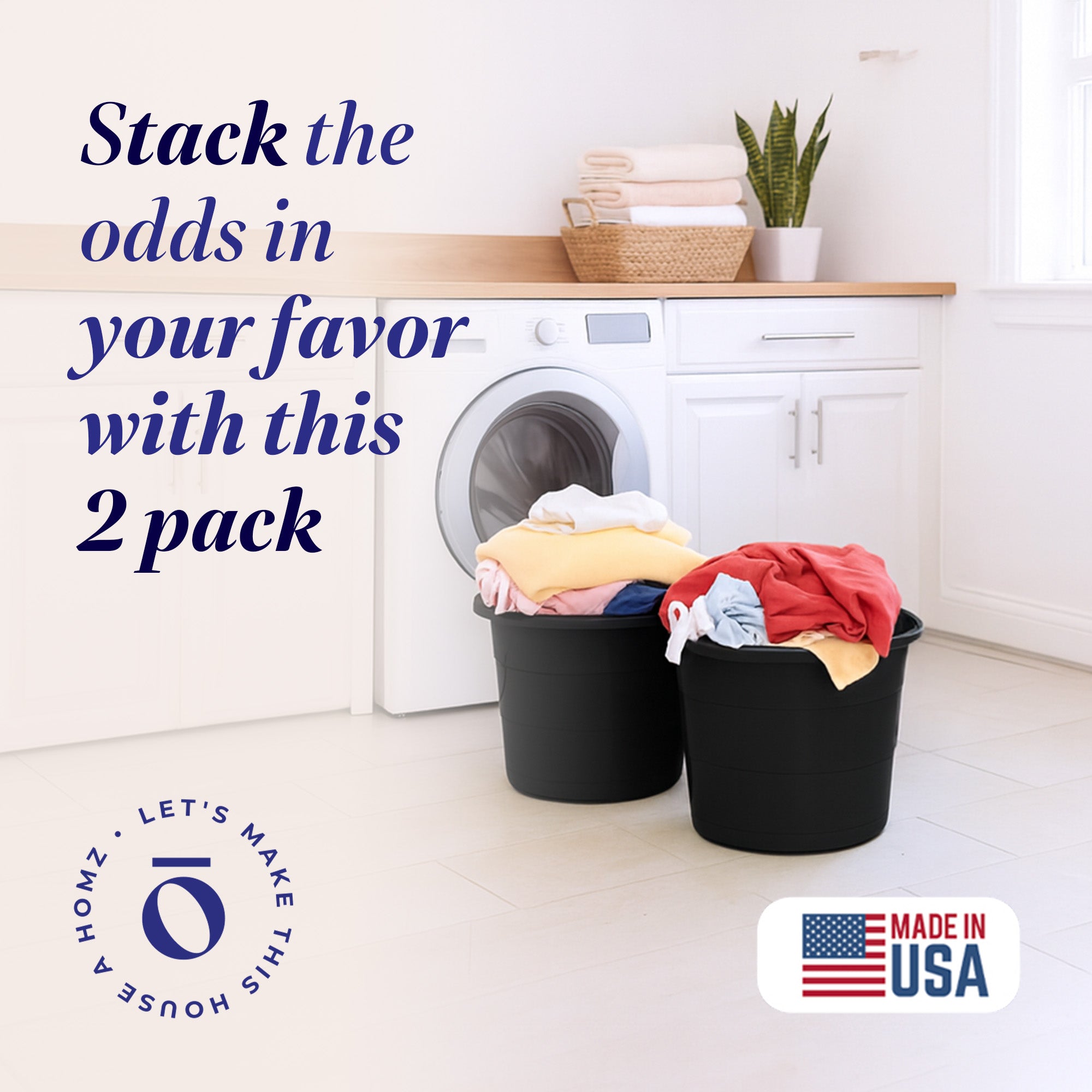 Homz 17 Gal Plastic Open Storage Round Utility Tub with Handles, Black (2 Pack) - VMInnovations