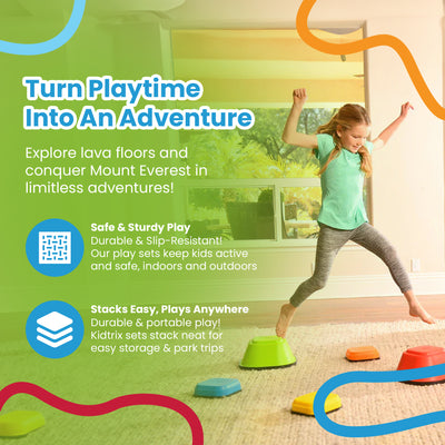 Playzone-Fit Balance Stepping Stones for Kids 2 Fun Sizes, Set of 5, Multicolor