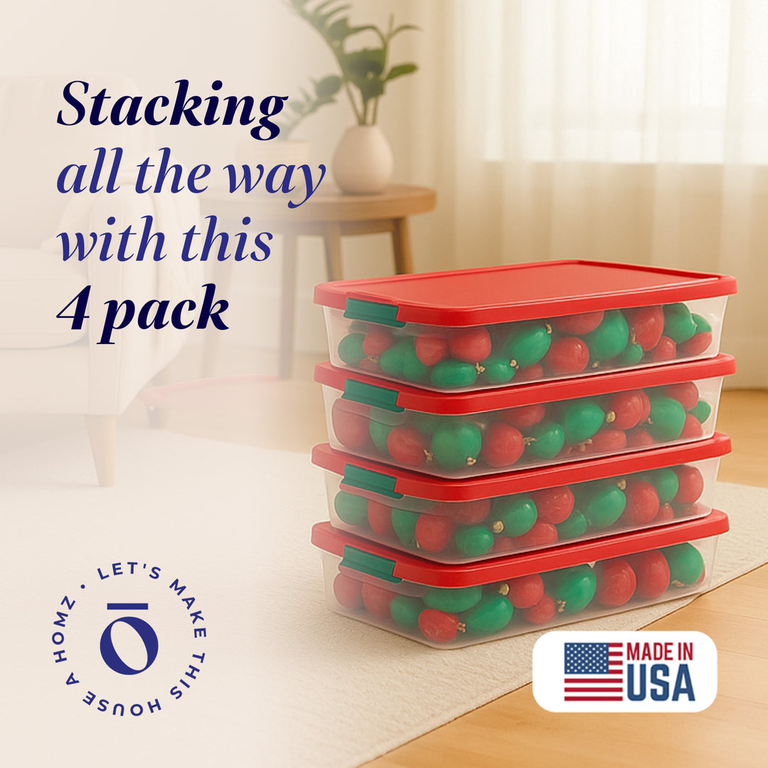 HOMZ 60 Quart Latching Holiday Underbed Storage Container Box, Clear (4 Pack)