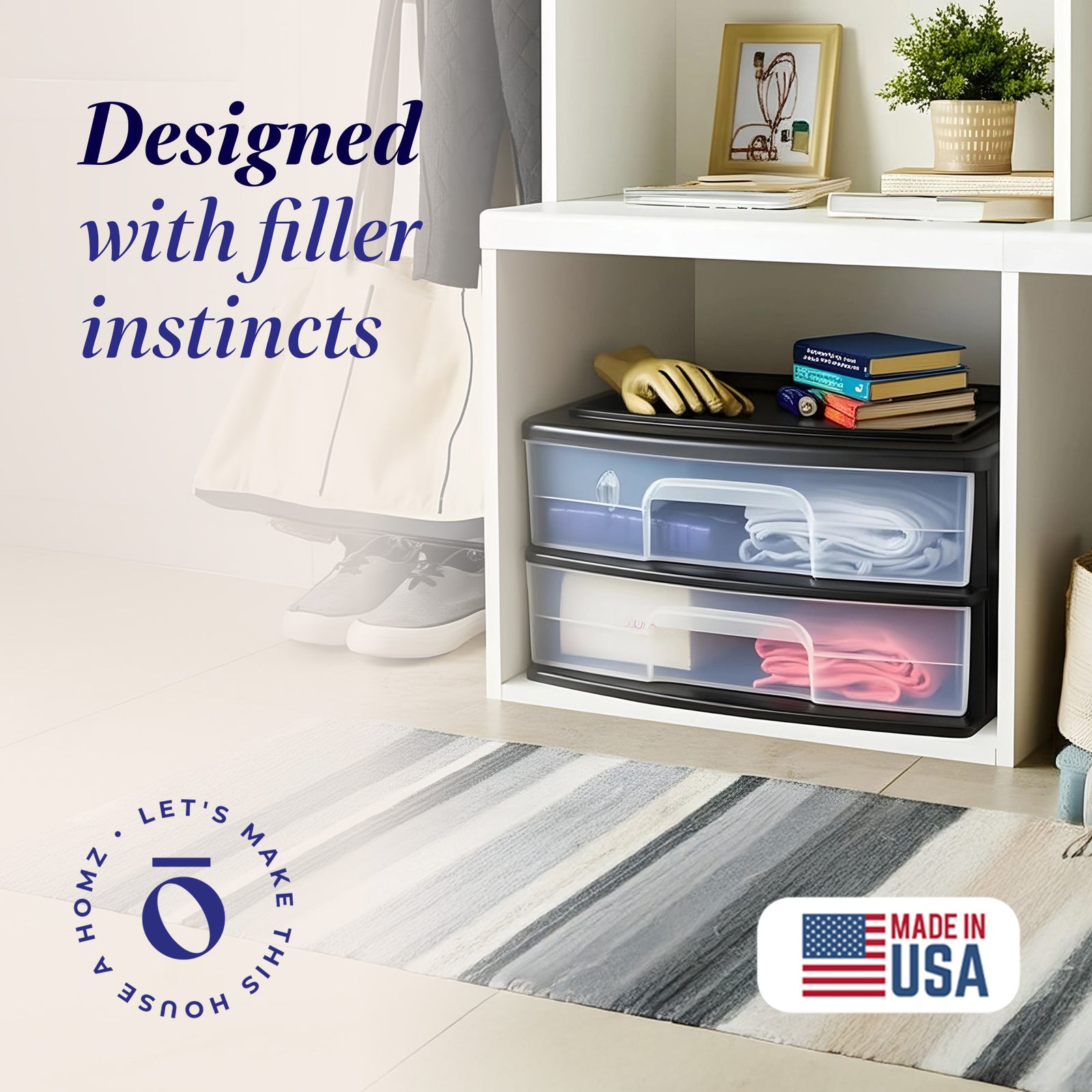 Homz Plastic 2 Drawer Wide Storage Cart, Black w/ Clear Drawer, 2pk (Open Box) - VMInnovations