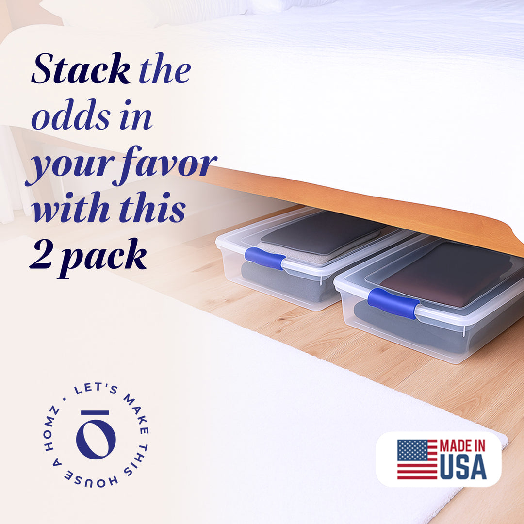 Homz 60 Quart Underbed Secure Latching Clear Plastic Container, (2pk) (Open Box)