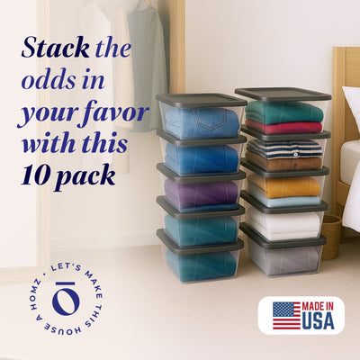 Homz Snaplock 6 Quart Clear Organizer Storage Container Bin with Lid (10 Pack)