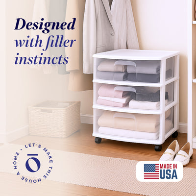 Homz 3 Clear Drawer Small Rolling Storage Container Tower, White Frame (Used) - VMInnovations