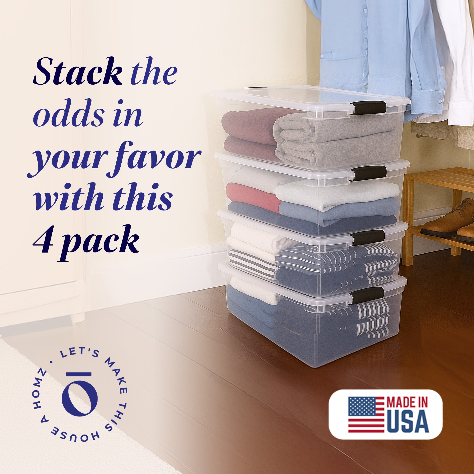 Homz 64 Qt Clear Storage Organizing Container Bin with Latching Lids (4 Pack)