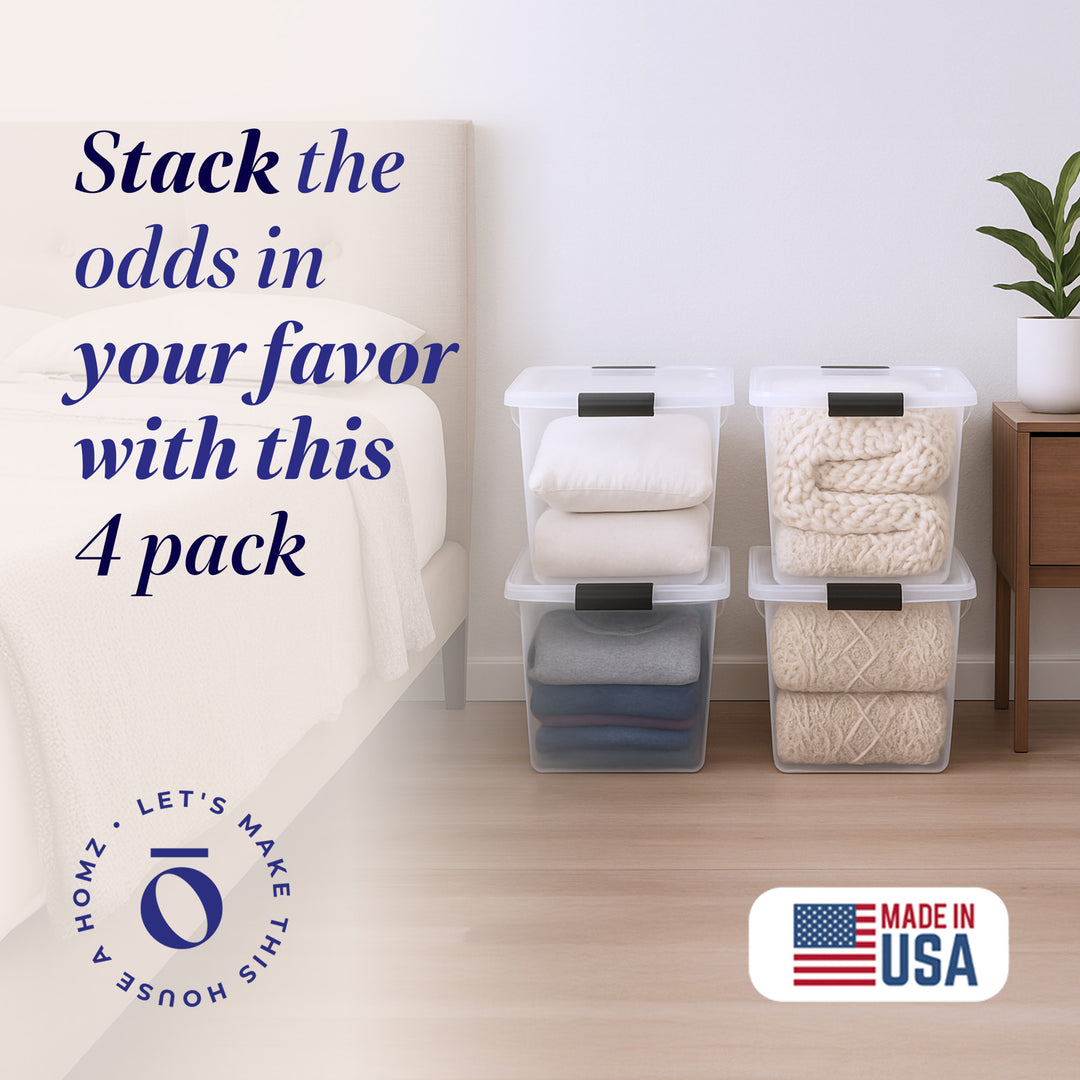 Homz Secure Latch Large 31QT Clear Stackable Storage Container Bin 4PC(Open Box)