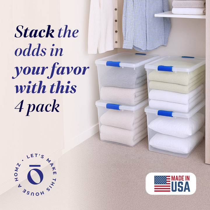 Homz 31 Qt Heavy Duty Clear Stackable Storage Containers, 4 Pack (Open Box)