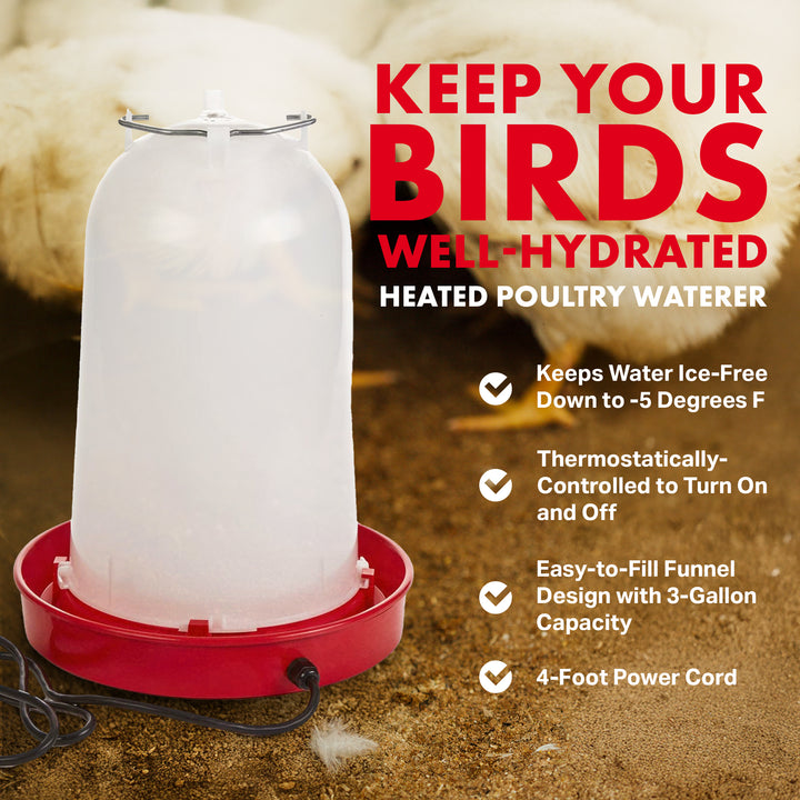 API 3 Gal Heated Poultry Chicken Waterer Drinking Water Tank Trough (Open Box)