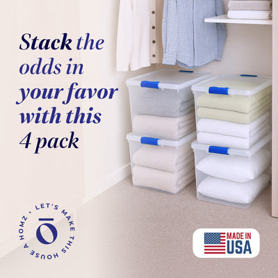 Homz 31 Qt Heavy Duty Clear Plastic Latching Stackable Storage Containers, 4 Pk - VMInnovations